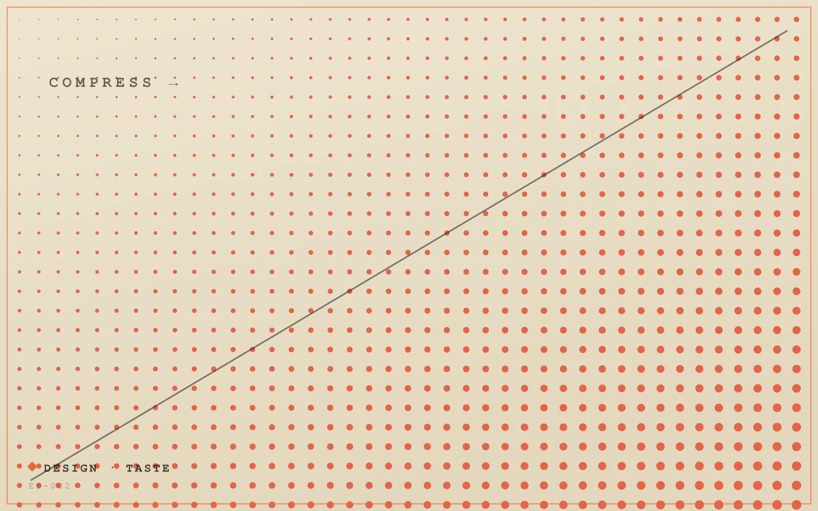 Abstract artwork: a red halftone gradient compressing along a diagonal.